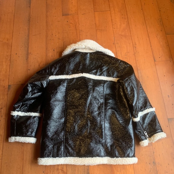 Oversized Faux Leather with Shearling Aviator Jacket Size XS - Picture 2 of 10